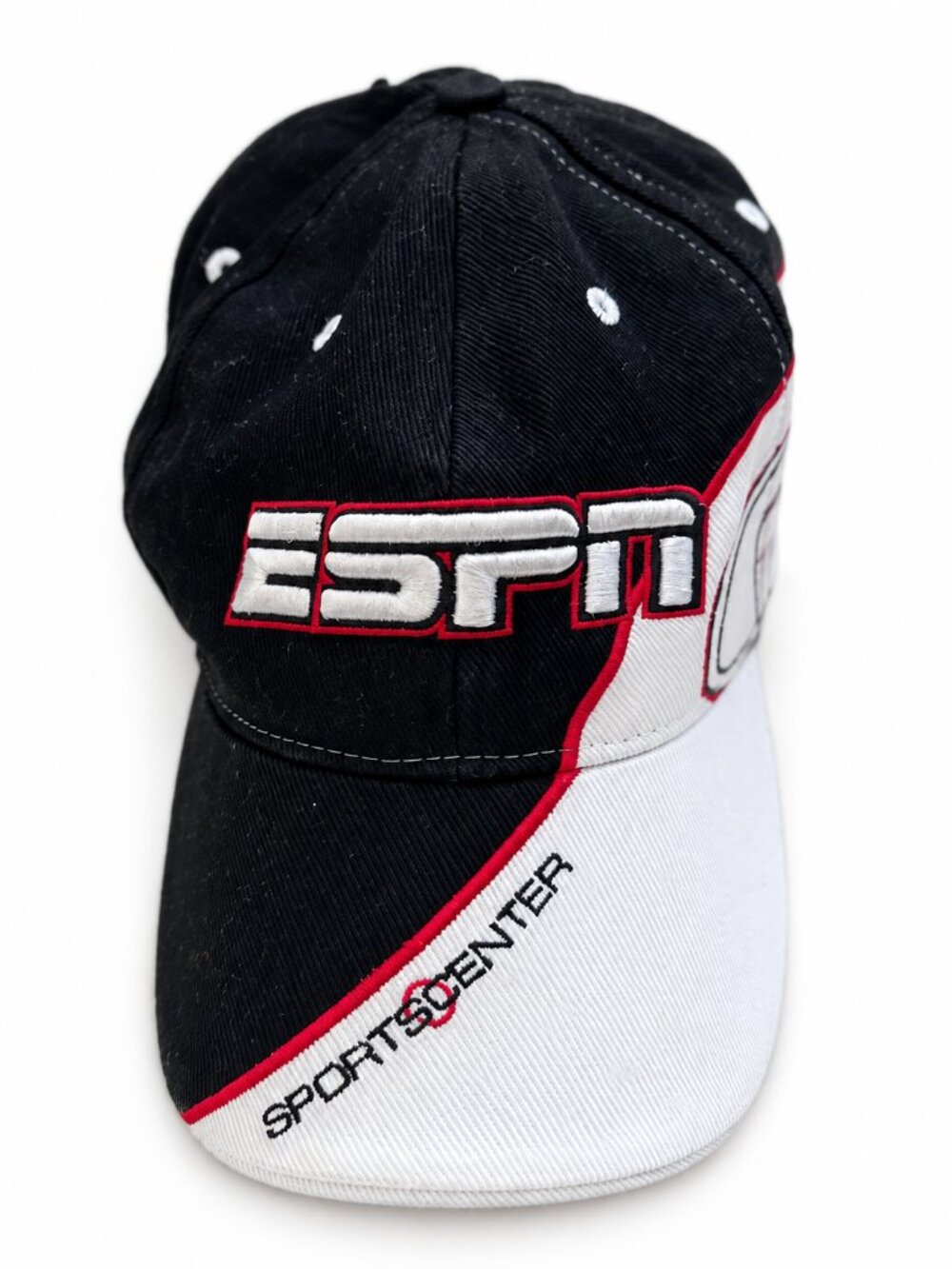 Y2K ESPN SportsCenter Black White Red Adjustable Baseball Cap
